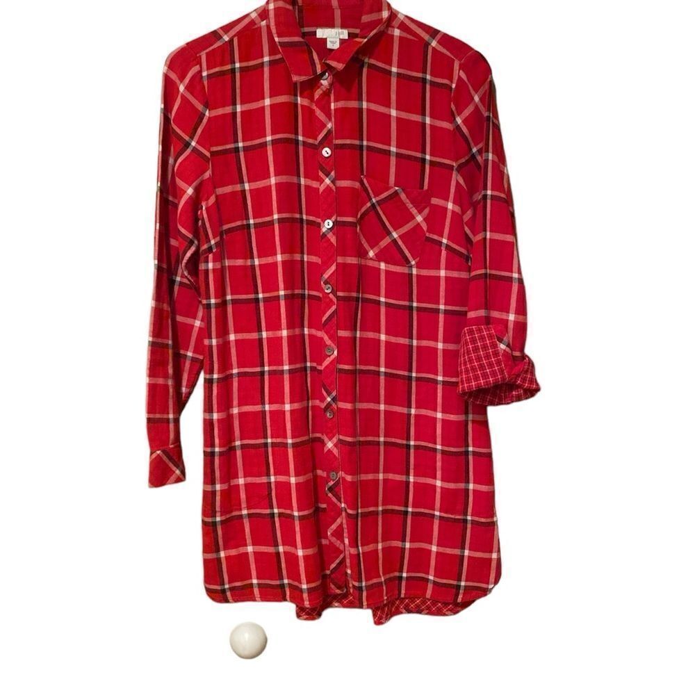 J Jill Red Plaid Oversized Shirt Size Small